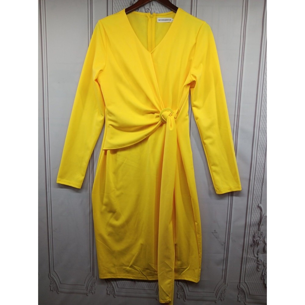 NWOT Metamorphosis Girl Dress Women's Plus SZ 2XL Wrap Dress Yellow Stretch Zip